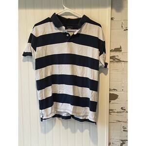 Gap Men's navy and white striped polo shirt size large